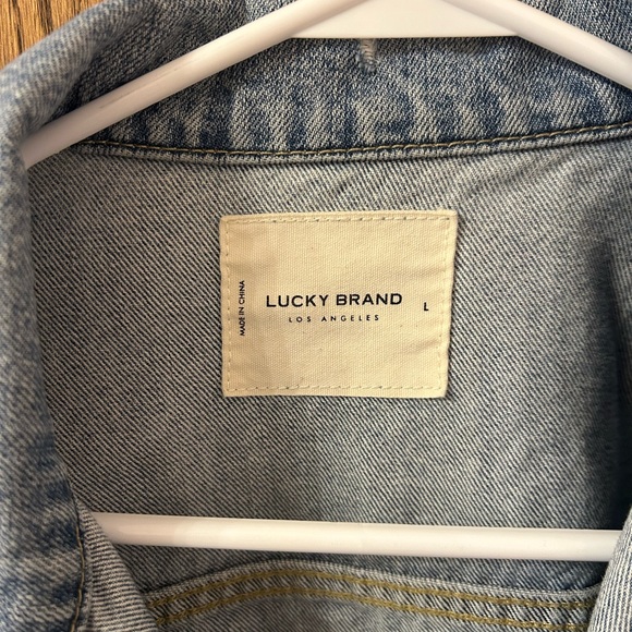 Lucky Brand Cut-Off Trucker Distressed Blue Jean Denim Jacket Women’s Size Large - Picture 6 of 9